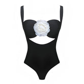 Black & White Contrast Rose One Piece Swimsuit